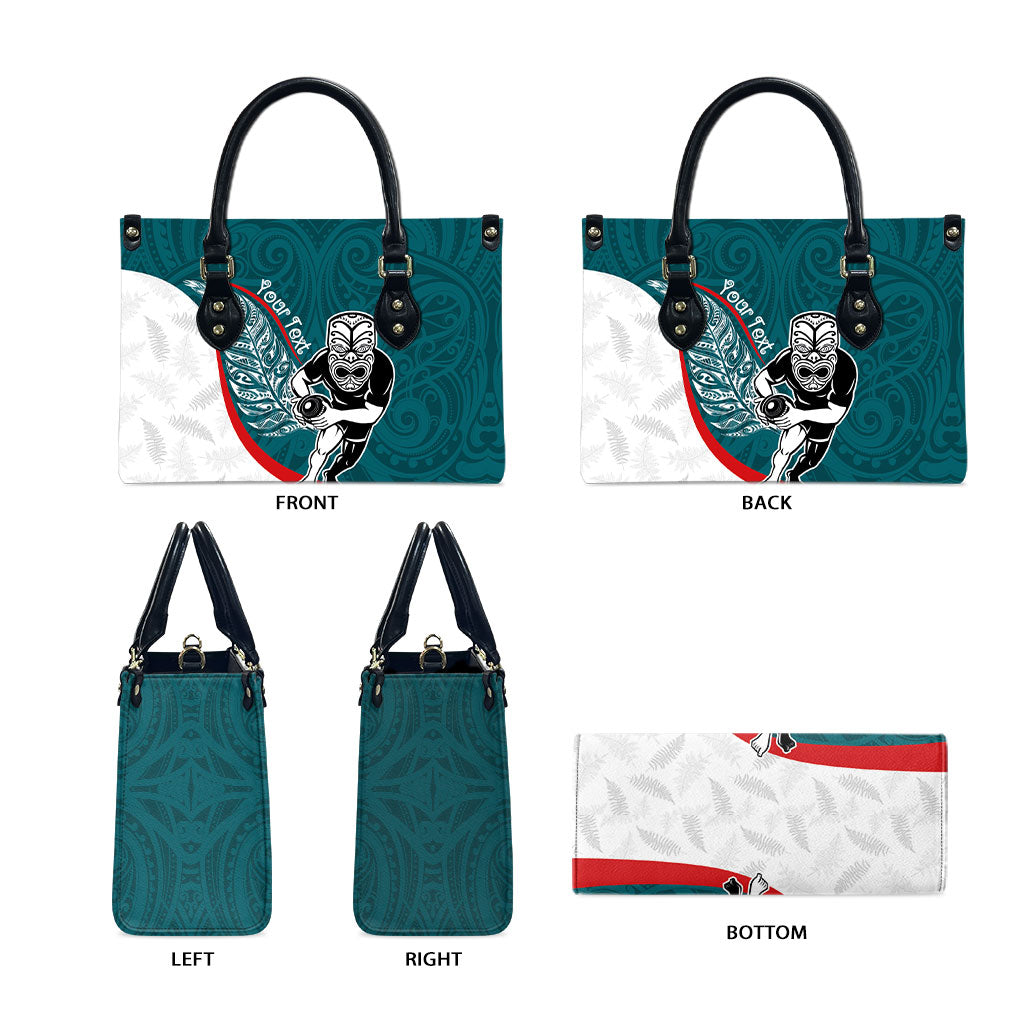 Personalised Aotearoa Lawn Bowls Leather Bag Maori Warrior and Silver Fern Sporty Style Teal LT03 - Polynesian Pride