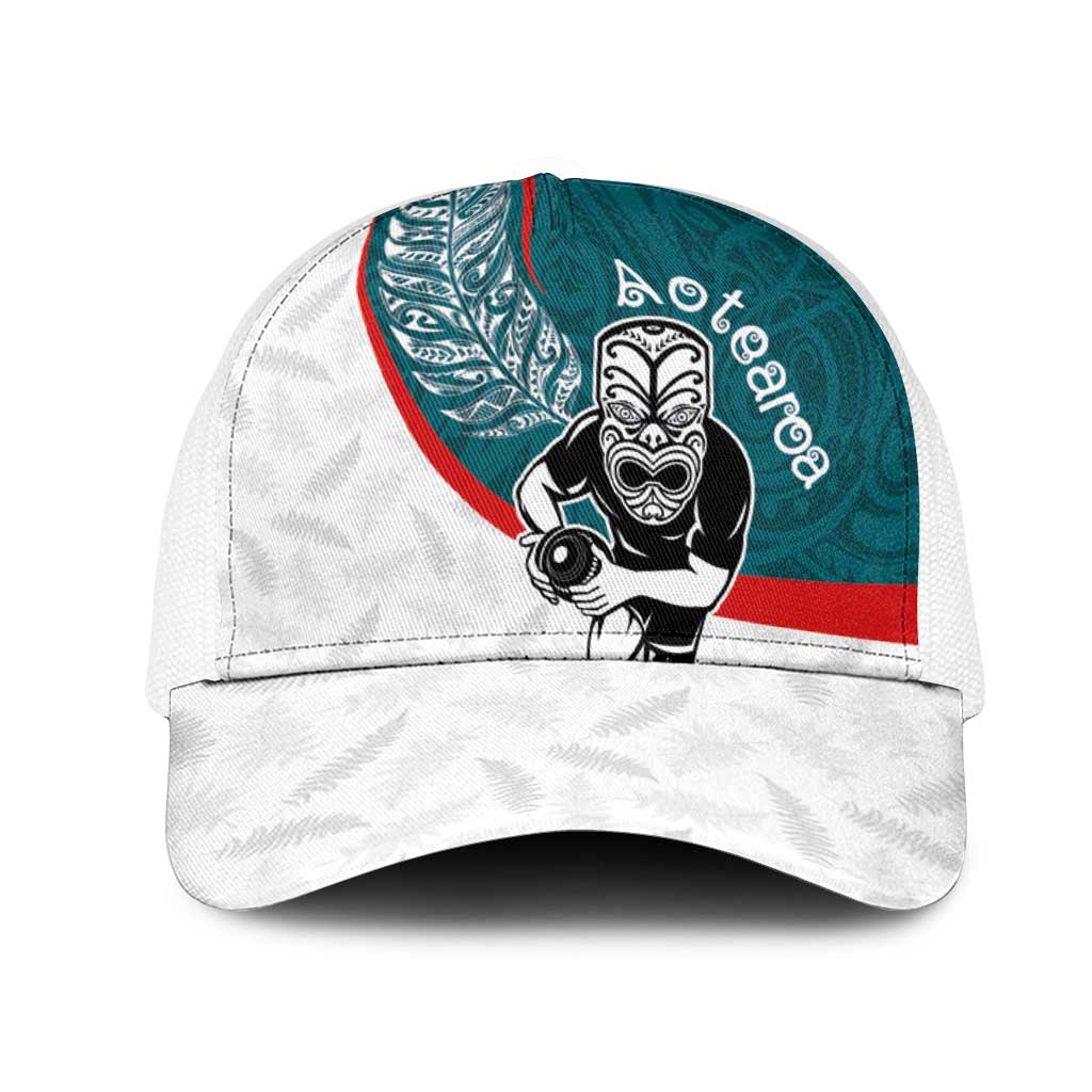 Aotearoa Lawn Bowls Mesh Trucker Cap Maori Warrior and Silver Fern Sporty Style Teal LT03 One Size White Teal - Polynesian Pride