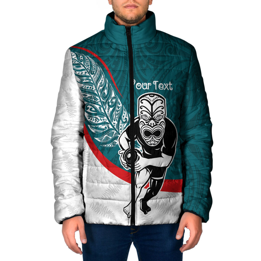 Personalised Aotearoa Lawn Bowls Padded Jacket Maori Warrior and Silver Fern Sporty Style Teal LT03 Men Teal - Polynesian Pride