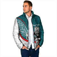 Personalised Aotearoa Lawn Bowls Padded Jacket Maori Warrior and Silver Fern Sporty Style Teal LT03 - Polynesian Pride