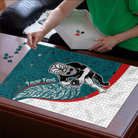Personalised Aotearoa Lawn Bowls Puzzle Maori Warrior and Silver Fern Sporty Style Teal LT03 - Polynesian Pride