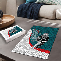 Personalised Aotearoa Lawn Bowls Puzzle Maori Warrior and Silver Fern Sporty Style Teal LT03 - Polynesian Pride
