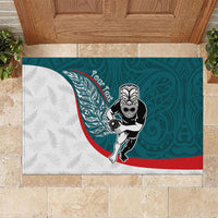 Personalised Aotearoa Lawn Bowls Rubber Doormat Maori Warrior and Silver Fern Sporty Style Teal LT03 Teal - Polynesian Pride