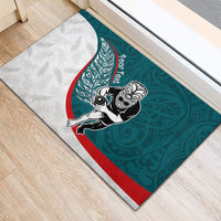 Personalised Aotearoa Lawn Bowls Rubber Doormat Maori Warrior and Silver Fern Sporty Style Teal LT03 - Polynesian Pride