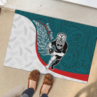 Personalised Aotearoa Lawn Bowls Rubber Doormat Maori Warrior and Silver Fern Sporty Style Teal LT03 - Polynesian Pride