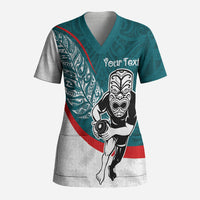 Personalised Aotearoa Lawn Bowls Scrub Top Maori Warrior and Silver Fern Sporty Style Teal LT03 Adult Teal - Polynesian Pride