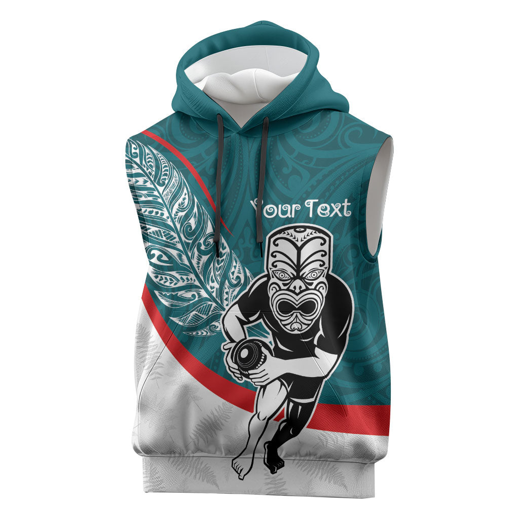 Personalised Aotearoa Lawn Bowls Sleeveless Hoodie Maori Warrior and Silver Fern Sporty Style Teal LT03 Teal - Polynesian Pride