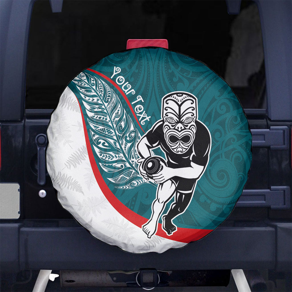 Personalised Aotearoa Lawn Bowls Spare Tire Cover Maori Warrior and Silver Fern Sporty Style Teal LT03 No hole Teal - Polynesian Pride