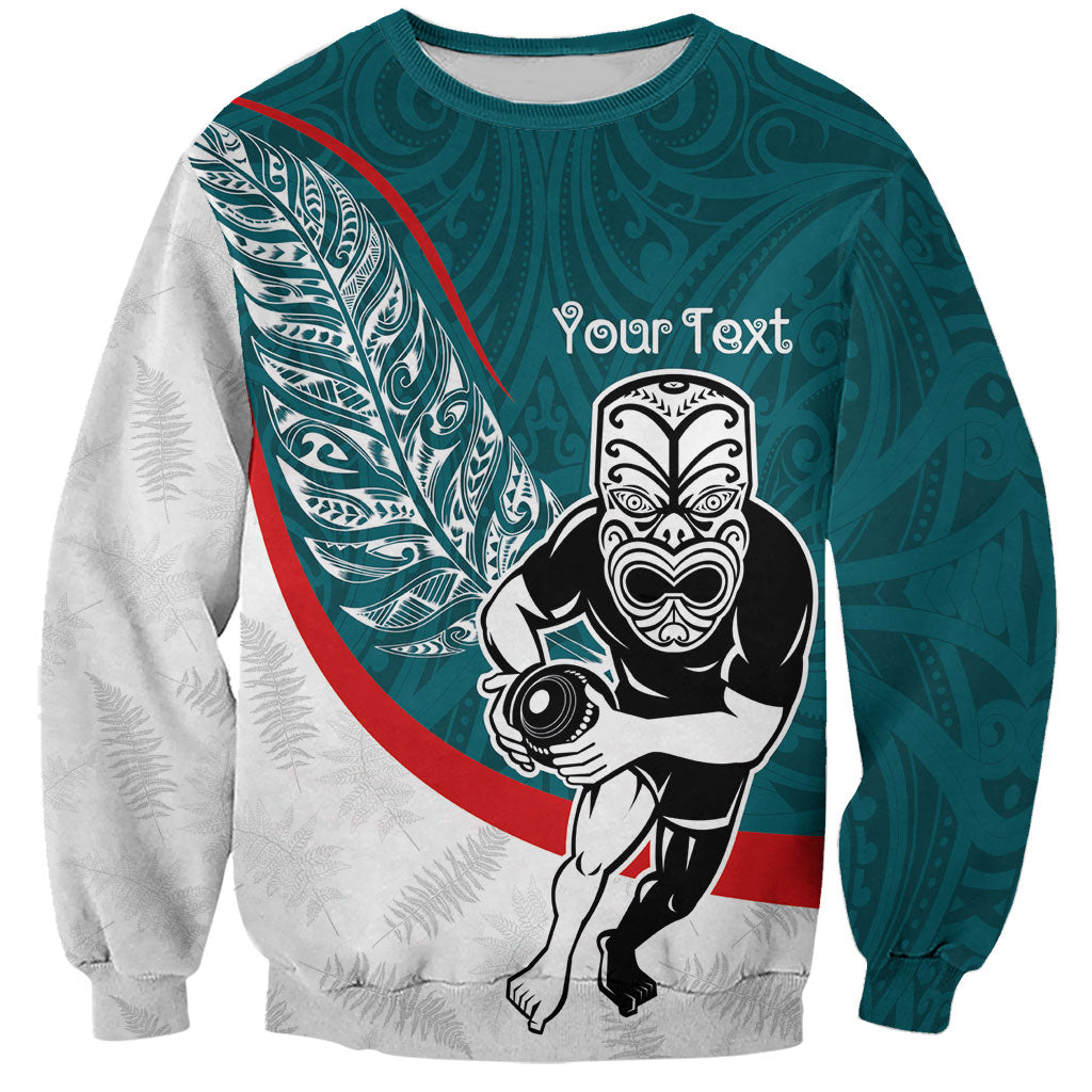 Personalised Aotearoa Lawn Bowls Sweatshirt Maori Warrior and Silver Fern Sporty Style Teal LT03 Unisex Teal - Polynesian Pride