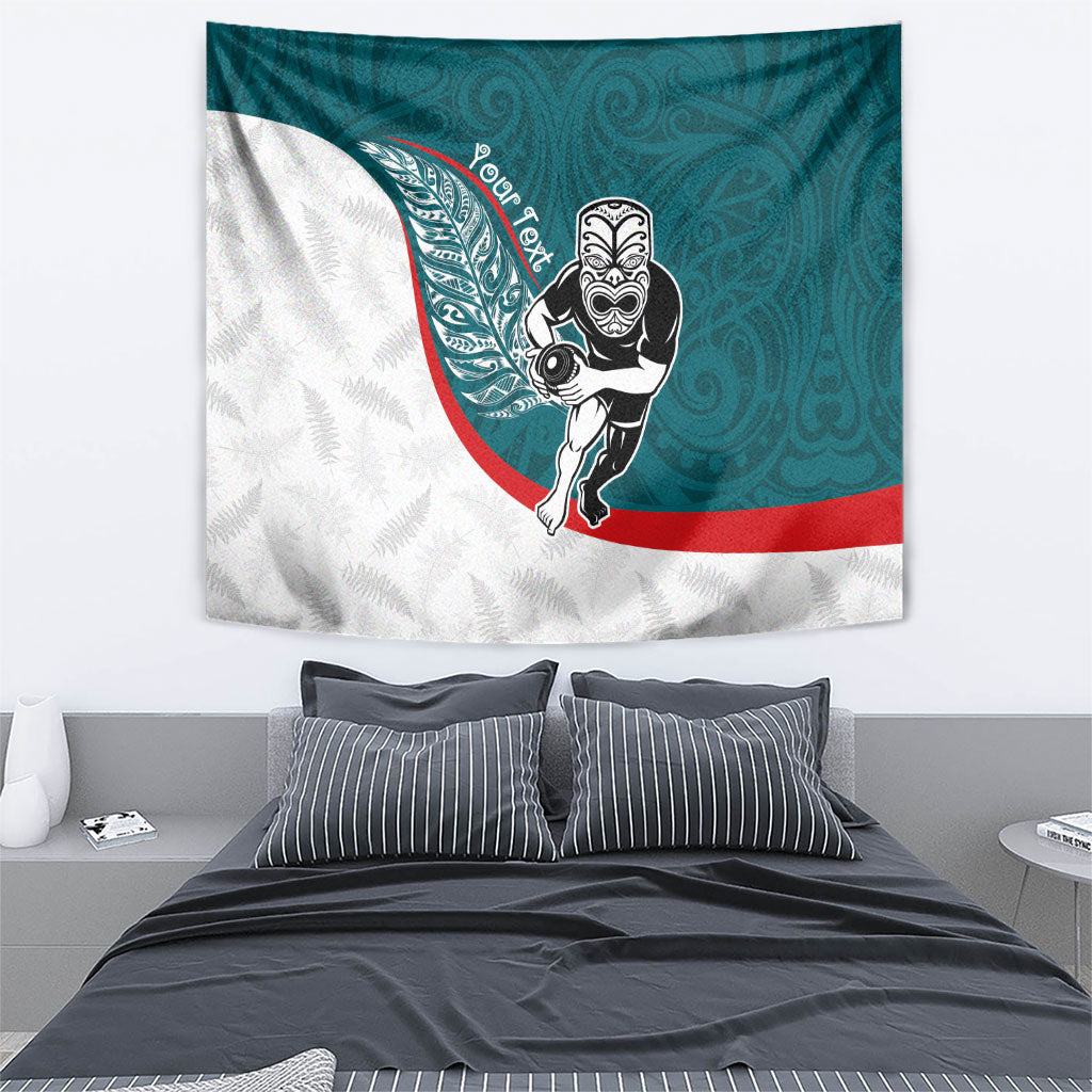 Personalised Aotearoa Lawn Bowls Tapestry Maori Warrior and Silver Fern Sporty Style Teal LT03 - Polynesian Pride