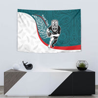 Personalised Aotearoa Lawn Bowls Tapestry Maori Warrior and Silver Fern Sporty Style Teal LT03 - Polynesian Pride