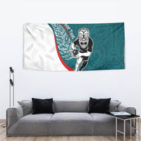 Personalised Aotearoa Lawn Bowls Tapestry Maori Warrior and Silver Fern Sporty Style Teal LT03 - Polynesian Pride
