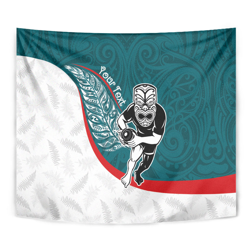 Personalised Aotearoa Lawn Bowls Tapestry Maori Warrior and Silver Fern Sporty Style Teal LT03 - Polynesian Pride