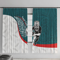 Personalised Aotearoa Lawn Bowls Window Curtain Maori Warrior and Silver Fern Sporty Style Teal LT03 With Hooks Teal - Polynesian Pride