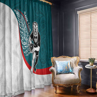 Personalised Aotearoa Lawn Bowls Window Curtain Maori Warrior and Silver Fern Sporty Style Teal LT03 - Polynesian Pride