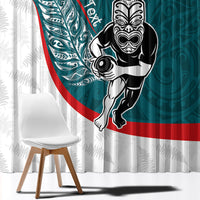 Personalised Aotearoa Lawn Bowls Window Curtain Maori Warrior and Silver Fern Sporty Style Teal LT03 - Polynesian Pride