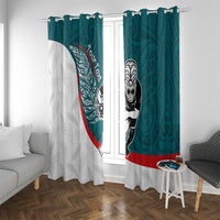 Personalised Aotearoa Lawn Bowls Window Curtain Maori Warrior and Silver Fern Sporty Style Teal LT03 With Grommets Teal - Polynesian Pride