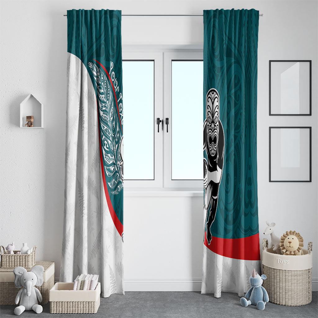 Personalised Aotearoa Lawn Bowls Window Curtain Maori Warrior and Silver Fern Sporty Style Teal LT03 - Polynesian Pride