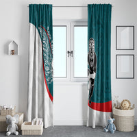 Personalised Aotearoa Lawn Bowls Window Curtain Maori Warrior and Silver Fern Sporty Style Teal LT03 - Polynesian Pride