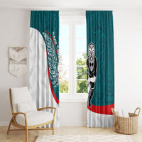 Personalised Aotearoa Lawn Bowls Window Curtain Maori Warrior and Silver Fern Sporty Style Teal LT03 - Polynesian Pride