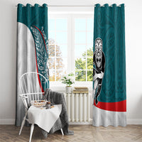 Personalised Aotearoa Lawn Bowls Window Curtain Maori Warrior and Silver Fern Sporty Style Teal LT03 - Polynesian Pride