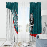 Personalised Aotearoa Lawn Bowls Window Curtain Maori Warrior and Silver Fern Sporty Style Teal LT03 - Polynesian Pride