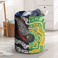 Personalised Aotearoa and Australia Lawn Bowls Laundry Basket Maori Fern and Aboriginal Pattern LT03 Multicolor - Polynesian Pride