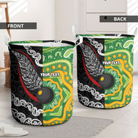 Personalised Aotearoa and Australia Lawn Bowls Laundry Basket Maori Fern and Aboriginal Pattern LT03 - Polynesian Pride