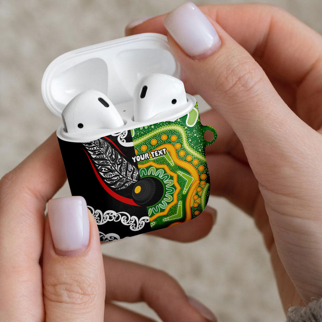Personalised Aotearoa and Australia Lawn Bowls AirPods Case Maori Fern and Aboriginal Pattern LT03 - Polynesian Pride
