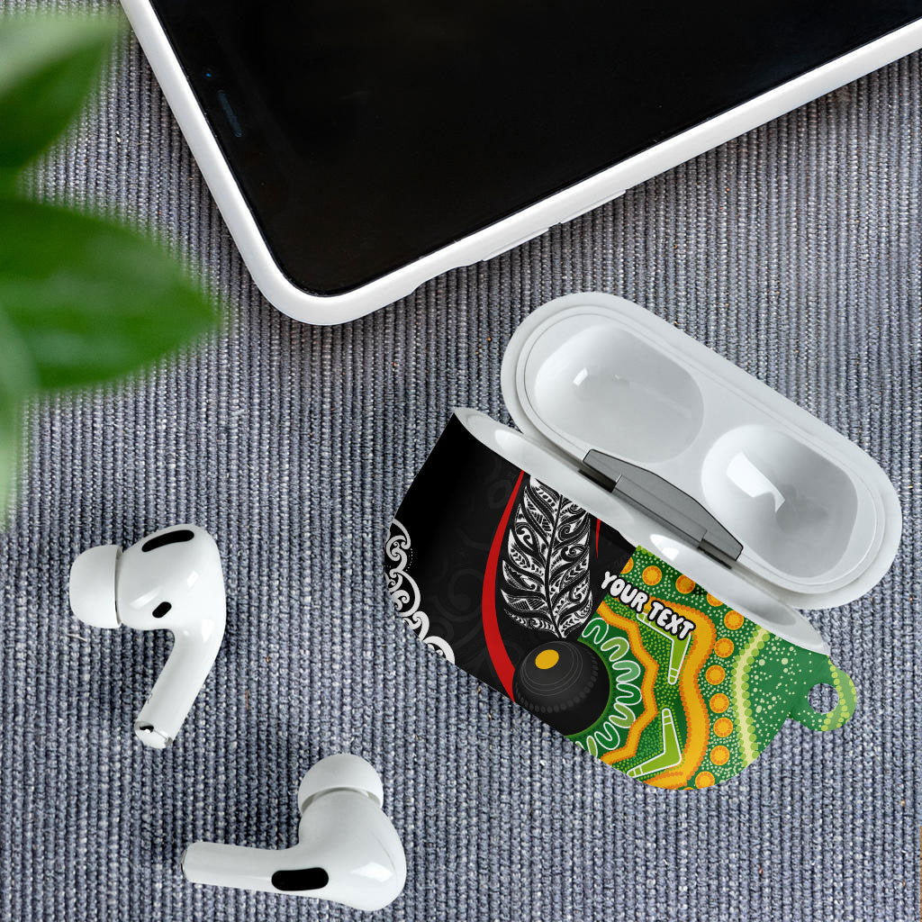 Personalised Aotearoa and Australia Lawn Bowls AirPods Case Maori Fern and Aboriginal Pattern LT03 - Polynesian Pride