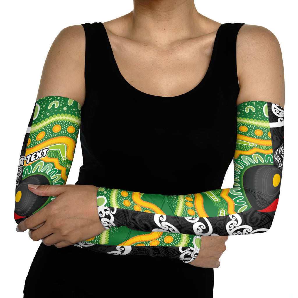 Personalised Aotearoa and Australia Lawn Bowls Arm Sleeves Maori Fern and Aboriginal Pattern LT03 - Polynesian Pride
