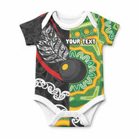Personalised Aotearoa and Australia Lawn Bowls Baby Onesie Maori Fern and Aboriginal Pattern LT03 Multicolor - Polynesian Pride