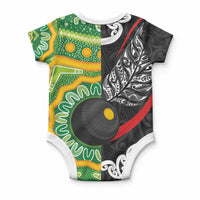 Personalised Aotearoa and Australia Lawn Bowls Baby Onesie Maori Fern and Aboriginal Pattern LT03 - Polynesian Pride