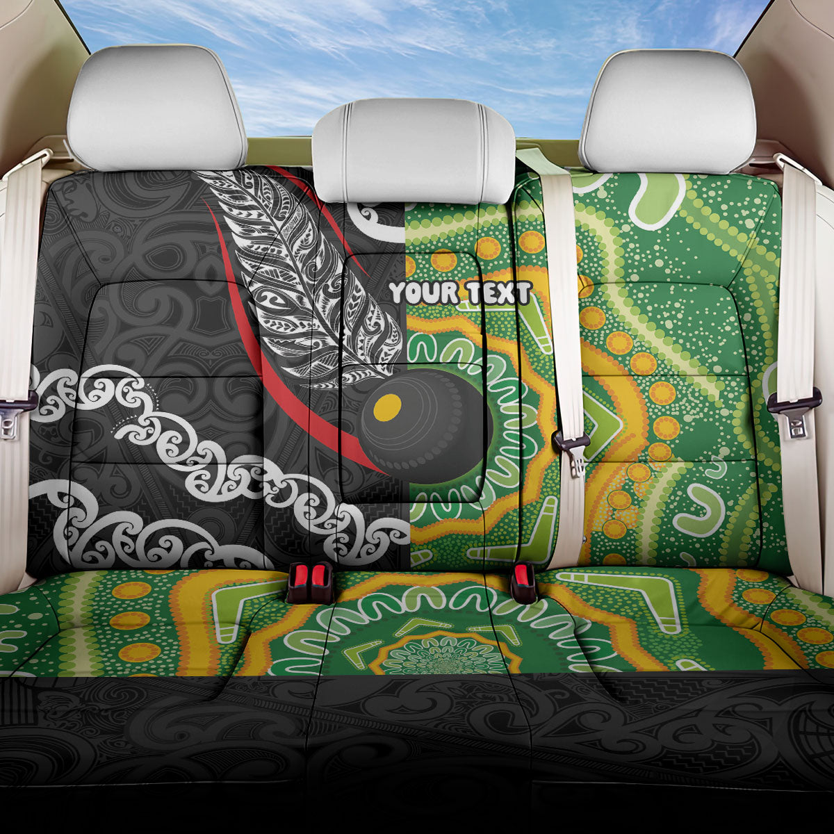 Personalised Aotearoa and Australia Lawn Bowls Back Car Seat Cover Maori Fern and Aboriginal Pattern LT03 One Size Multicolor - Polynesian Pride