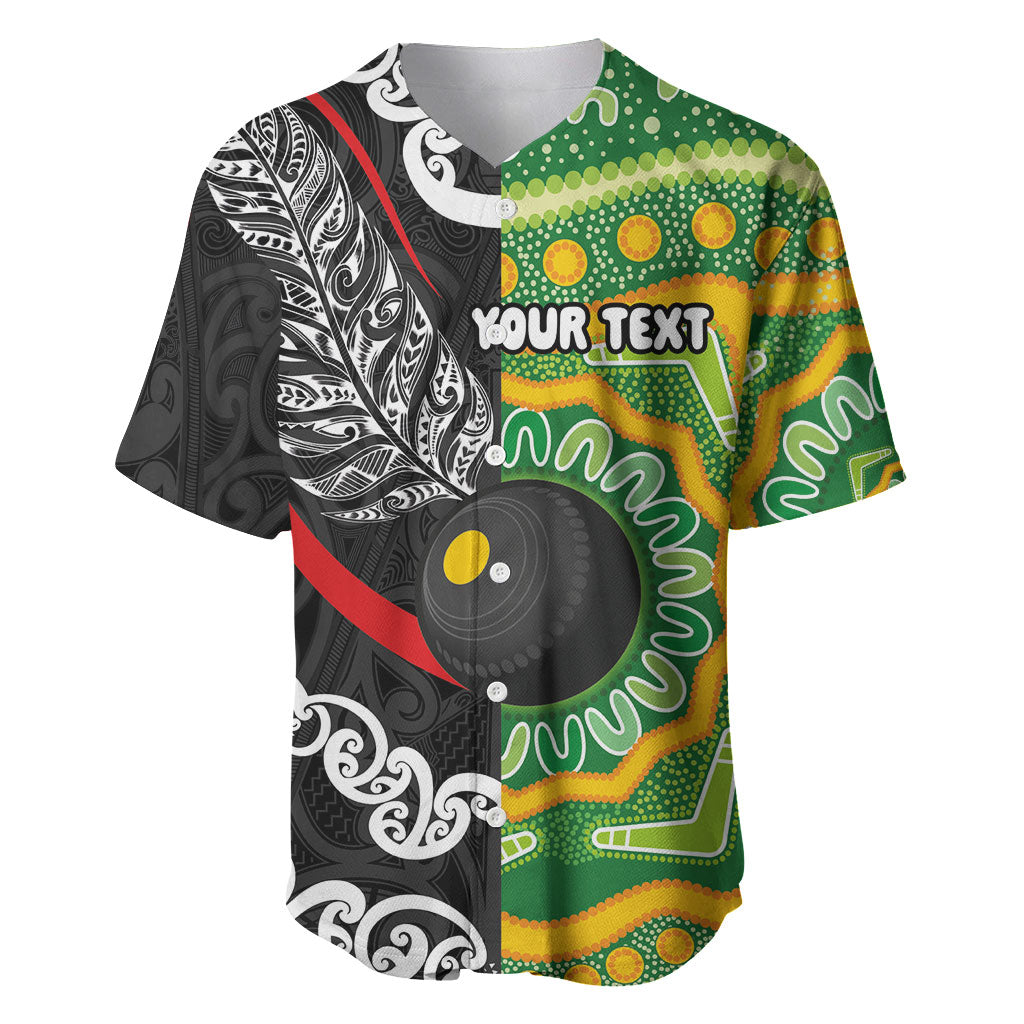 Personalised Aotearoa and Australia Lawn Bowls Baseball Jersey Maori Fern and Aboriginal Pattern