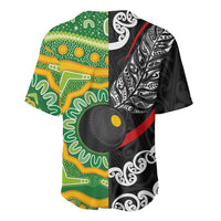 Personalised Aotearoa and Australia Lawn Bowls Baseball Jersey Maori Fern and Aboriginal Pattern