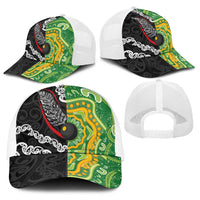 Aotearoa and Australia Lawn Bowls Baseball Net Cap Maori Fern and Aboriginal Pattern LT03 - Polynesian Pride