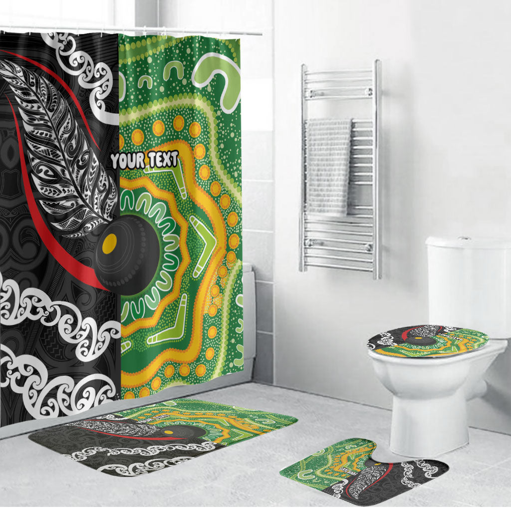 Personalised Aotearoa and Australia Lawn Bowls Bathroom Set Maori Fern and Aboriginal Pattern LT03 Bathroom Set (4 pcs) Multicolor - Polynesian Pride