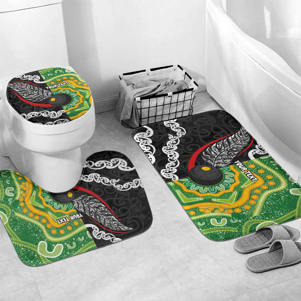 Personalised Aotearoa and Australia Lawn Bowls Bathroom Set Maori Fern and Aboriginal Pattern LT03 Mat Set Only (3 pcs) One Size Multicolor - Polynesian Pride