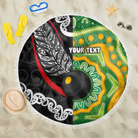 Personalised Aotearoa and Australia Lawn Bowls Beach Blanket Maori Fern and Aboriginal Pattern LT03 One Size 150cm Multicolor - Polynesian Pride