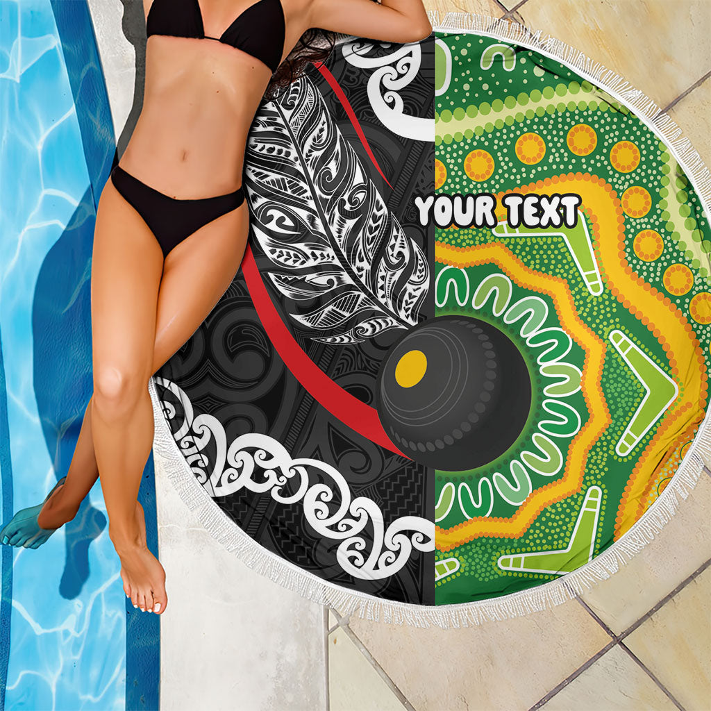 Personalised Aotearoa and Australia Lawn Bowls Beach Blanket Maori Fern and Aboriginal Pattern LT03 - Polynesian Pride
