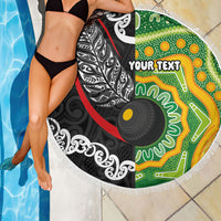 Personalised Aotearoa and Australia Lawn Bowls Beach Blanket Maori Fern and Aboriginal Pattern LT03 - Polynesian Pride