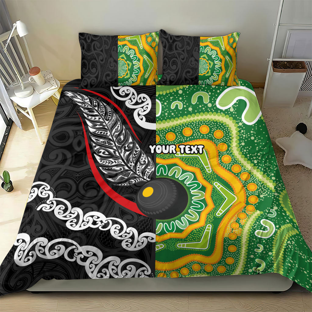 Personalised Aotearoa and Australia Lawn Bowls Bedding Set Maori Fern and Aboriginal Pattern LT03 - Polynesian Pride