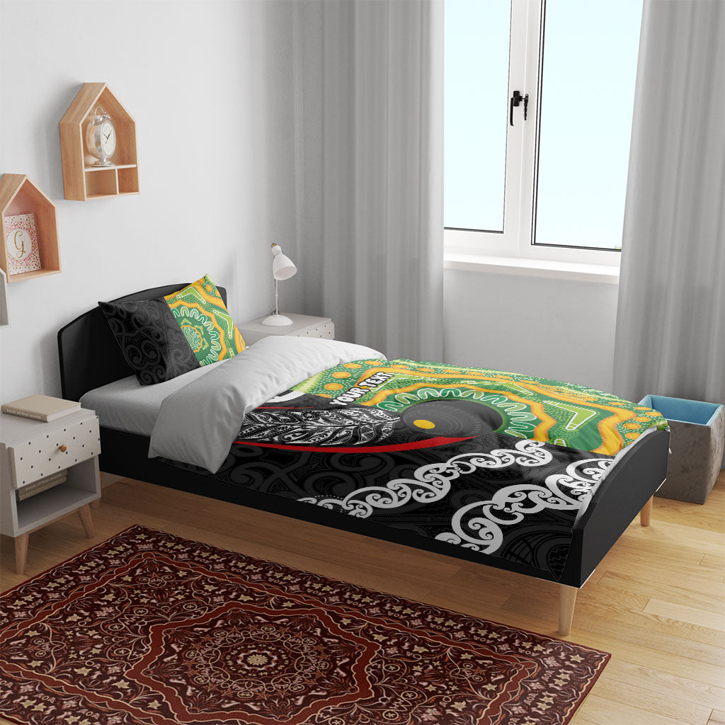 Personalised Aotearoa and Australia Lawn Bowls Bedding Set Maori Fern and Aboriginal Pattern LT03 - Polynesian Pride