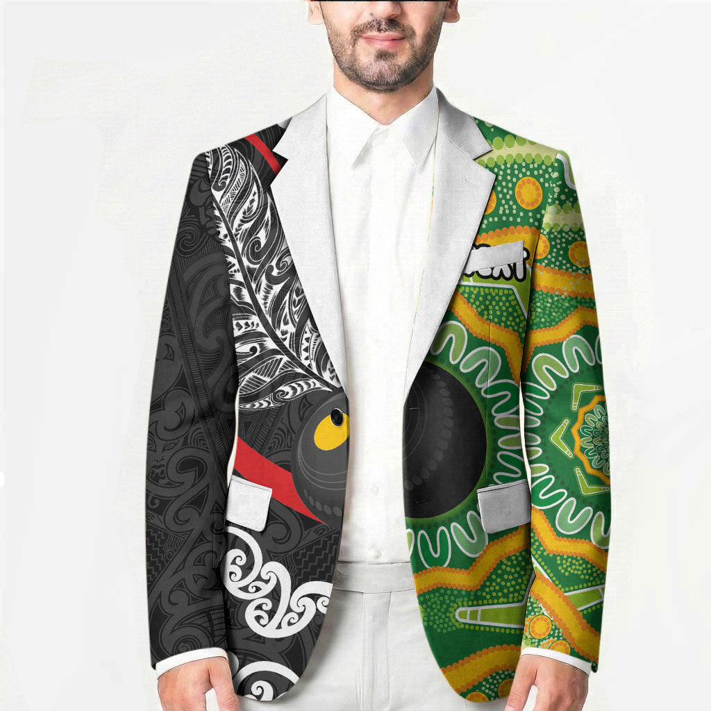 Personalised Aotearoa and Australia Lawn Bowls Blazer Maori Fern and Aboriginal Pattern LT03 - Polynesian Pride