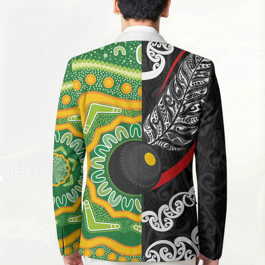 Personalised Aotearoa and Australia Lawn Bowls Blazer Maori Fern and Aboriginal Pattern LT03 - Polynesian Pride