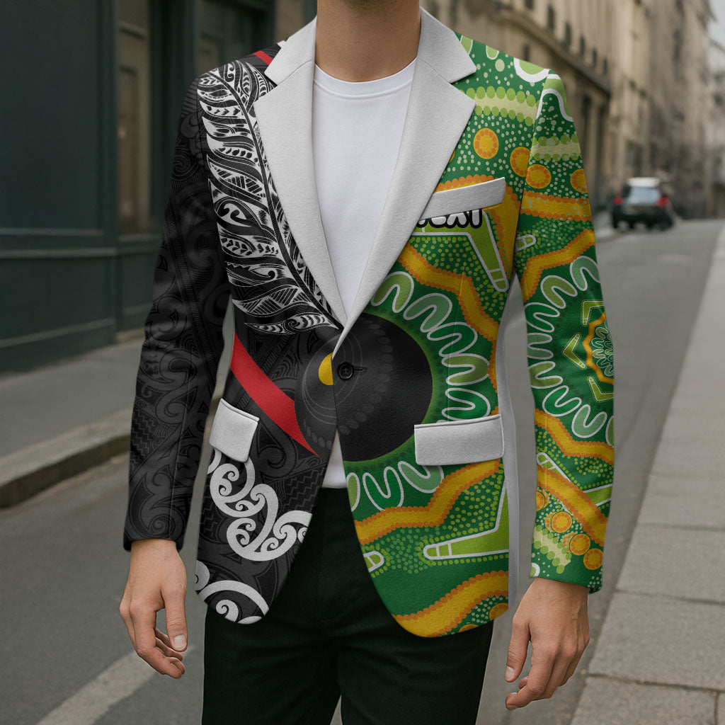 Personalised Aotearoa and Australia Lawn Bowls Blazer Maori Fern and Aboriginal Pattern LT03 - Polynesian Pride