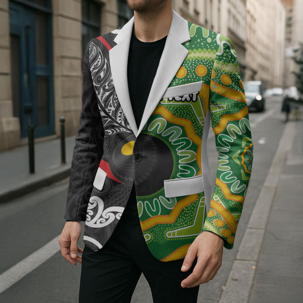 Personalised Aotearoa and Australia Lawn Bowls Blazer Maori Fern and Aboriginal Pattern LT03 - Polynesian Pride