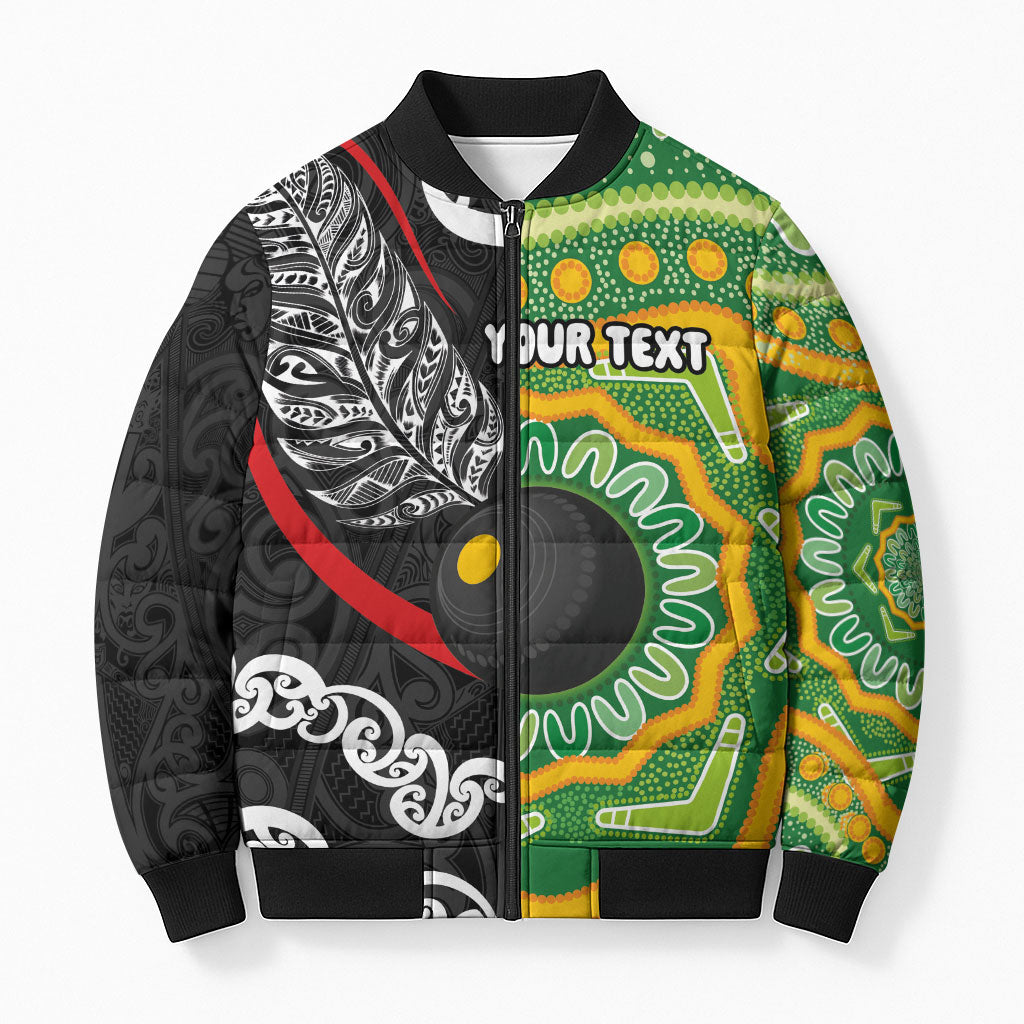 Personalised Aotearoa and Australia Lawn Bowls Bomber Puffer Jacket Maori Fern and Aboriginal Pattern LT03 Unisex Multicolor - Polynesian Pride
