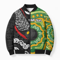 Personalised Aotearoa and Australia Lawn Bowls Bomber Puffer Jacket Maori Fern and Aboriginal Pattern LT03 Unisex Multicolor - Polynesian Pride